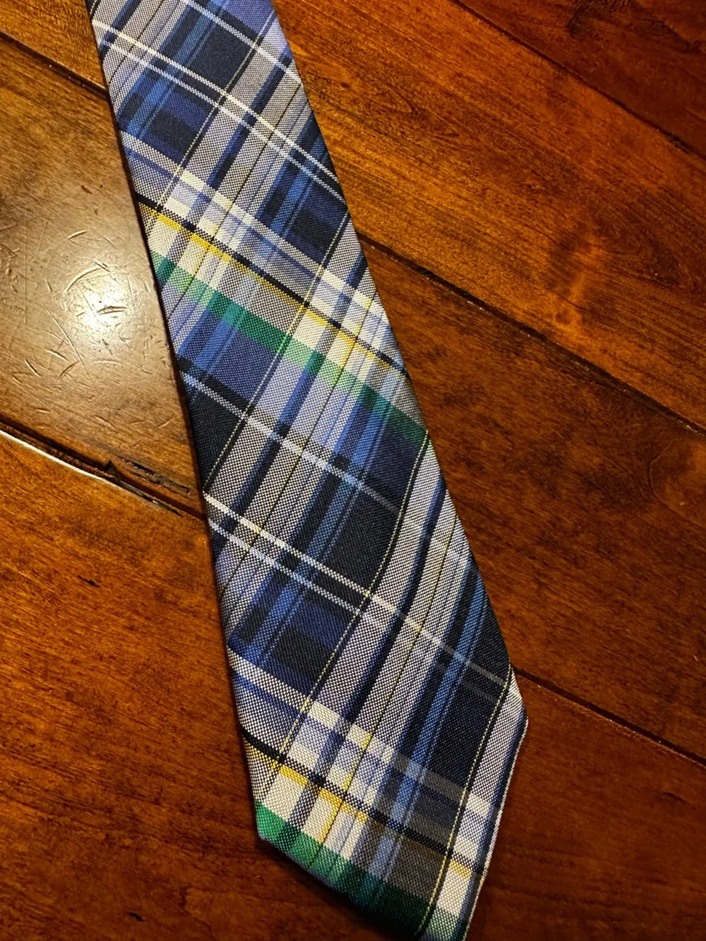 Tommy Hilfiger Multi Color Plaid Tie Navy Blue Green Yellow Men’s Necktie